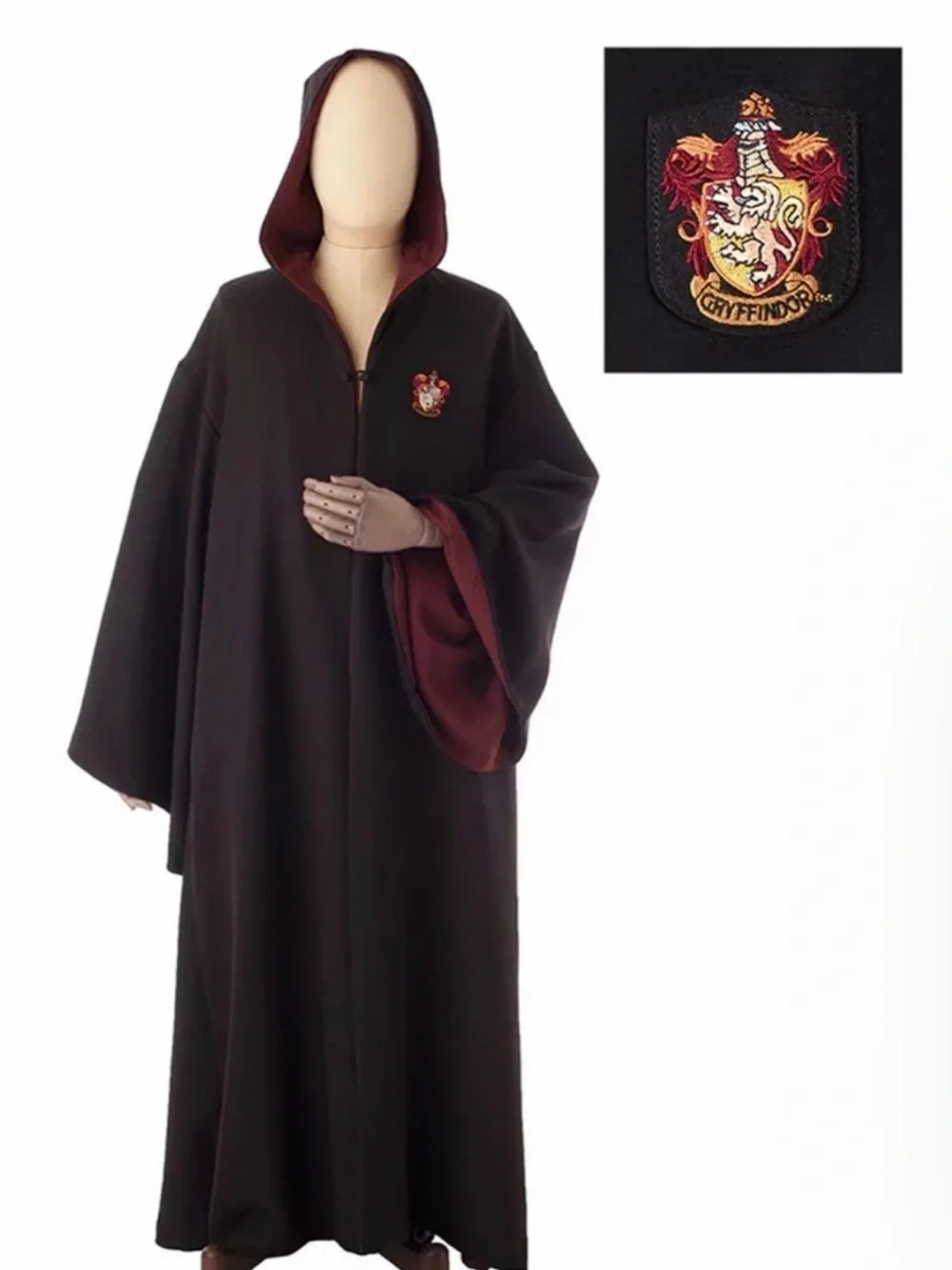 Harry Potter Black Coat with Red Lining and Gryffindor Patch